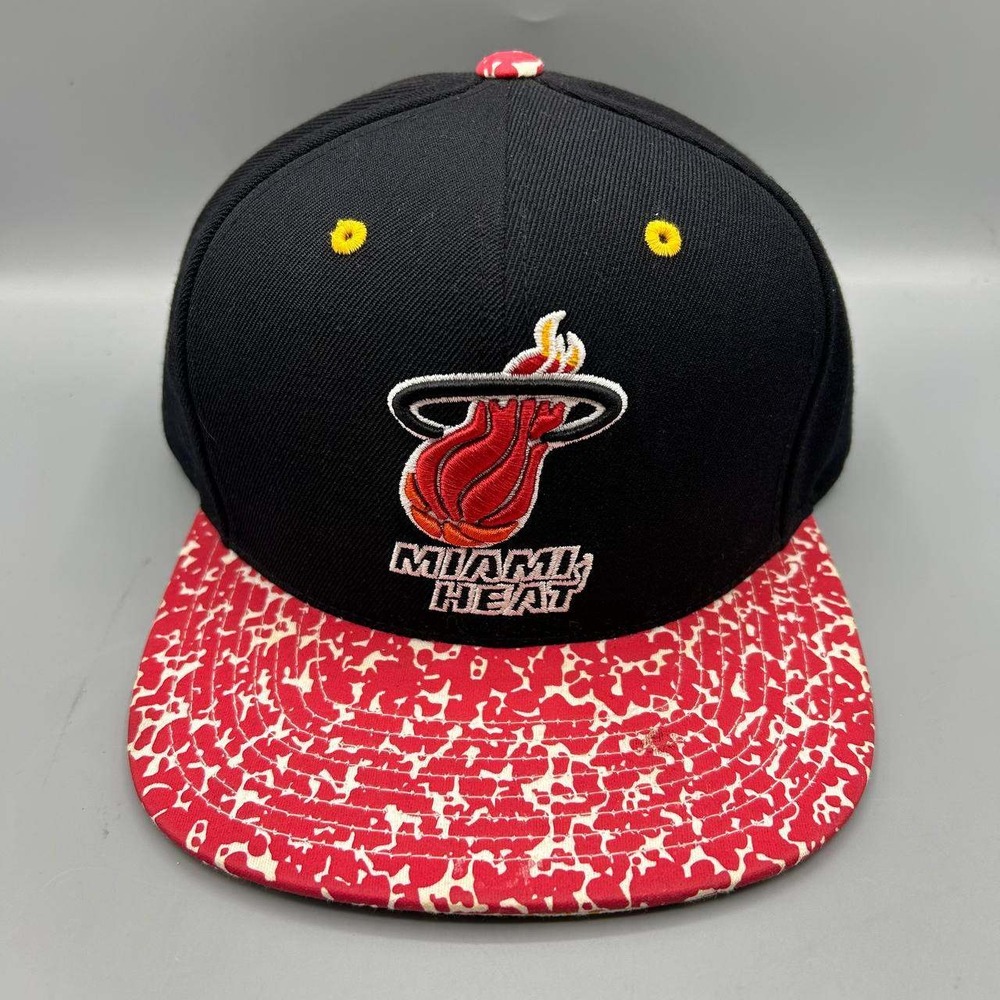 Miami Heat NBA Hat Men Black Red Embroidered Mitchell & Ness Snap Back Cap